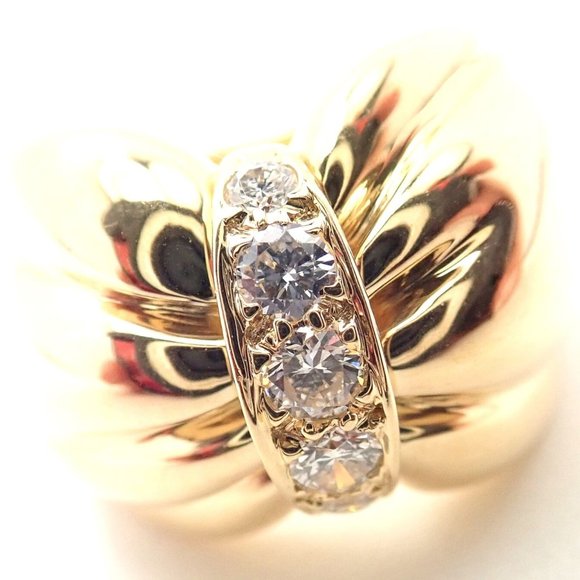 Rare! Authentic Van Cleef & Arpels 18k Yellow Gold Diamond Bow Design Band Ring - Picture 1 of 9